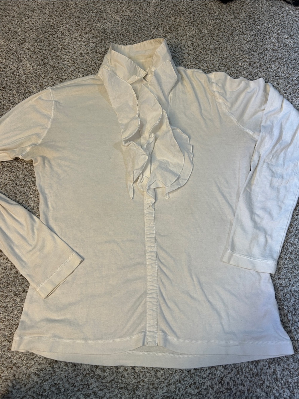 CAbi Cream Ruffle Front Long Sleeve Top
